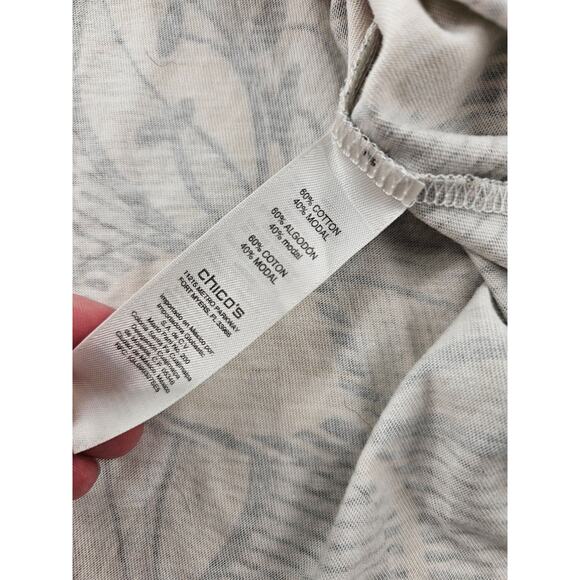 Chicos size 2 (L) modal blend floral scoop neck tie collar EUC green career * - Picture 4 of 7